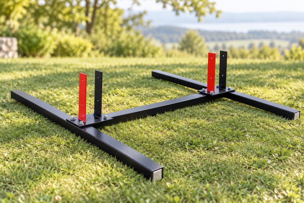 Mobiles Stahl-Bodengestell für Torii freistehend auf Rasen